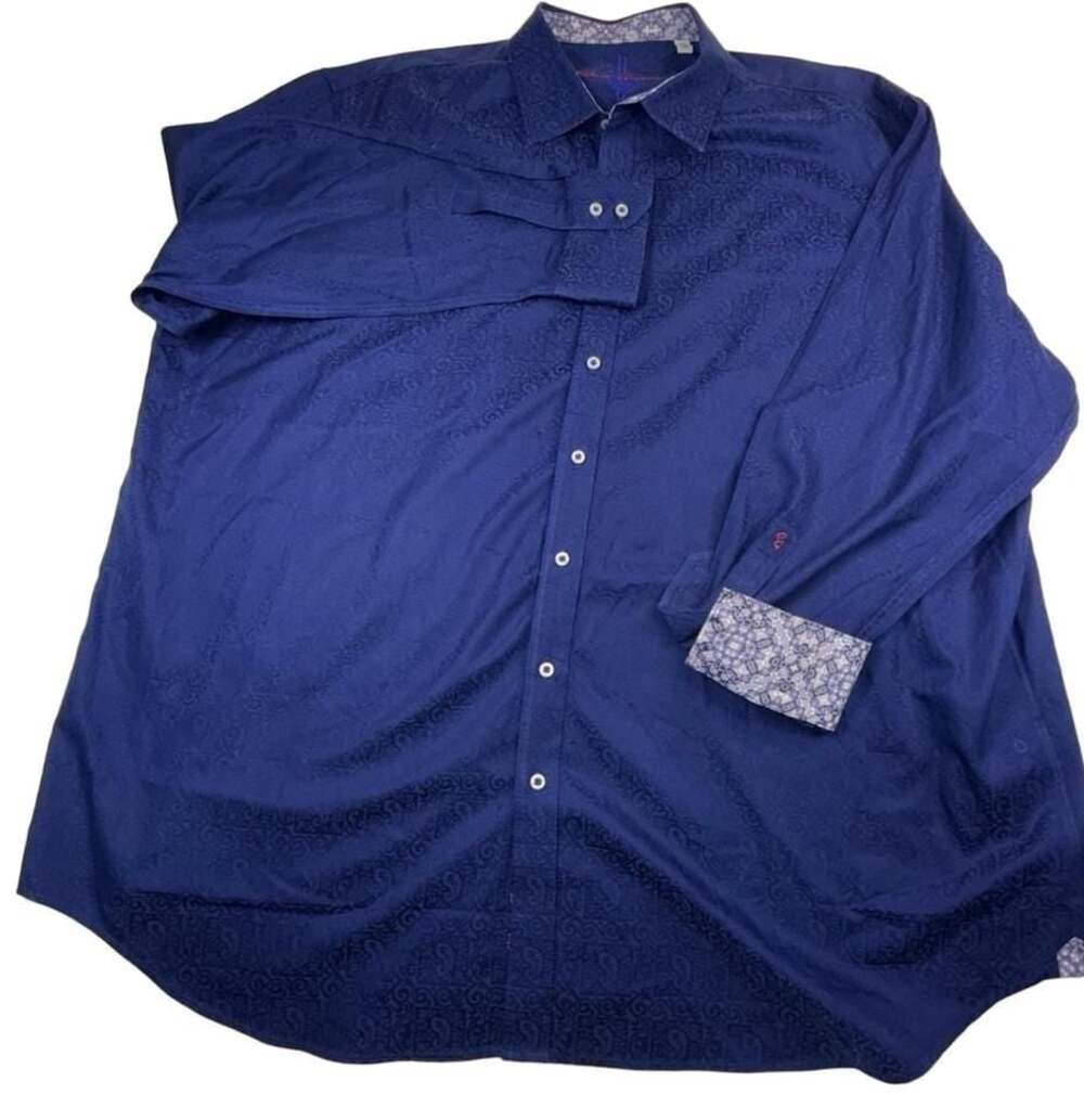 Robert Graham Blue Paisley Jacquard Flip Cuff Long Sleeve Button Down Shirt 3XL